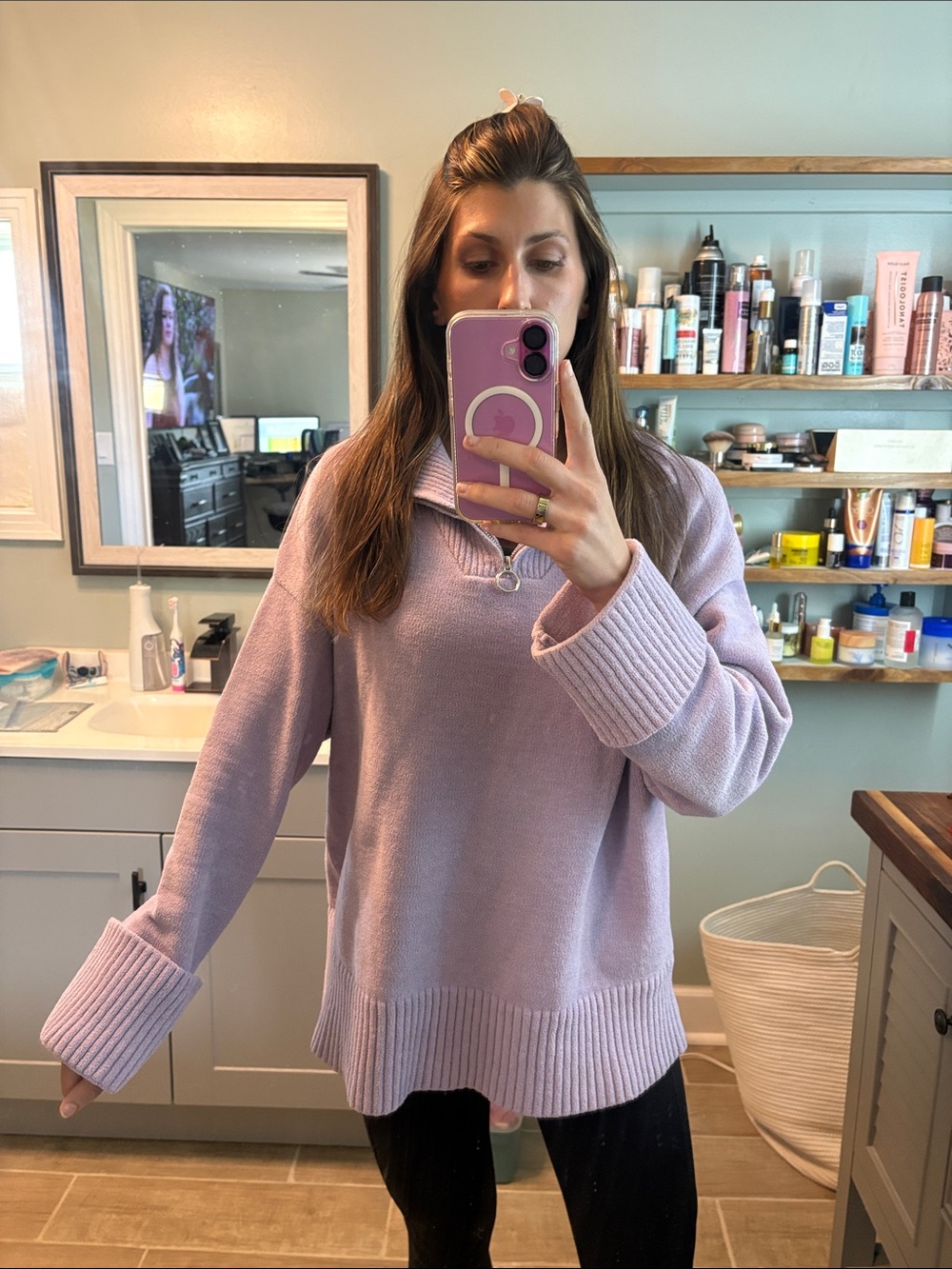 ZESICA Cozy Lavender Quarter-Zip Sweater - Women